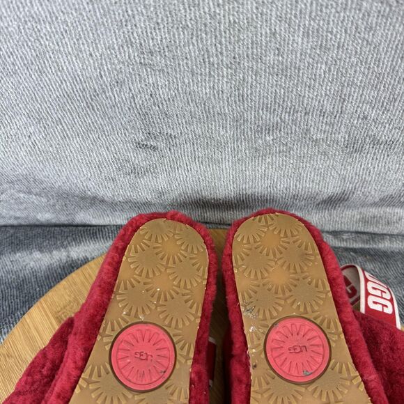 UGG Shoes Womens Size 8 Red Fluff Yeah Slide Shearling Slingback Slippers Plush - Picture 9 of 11